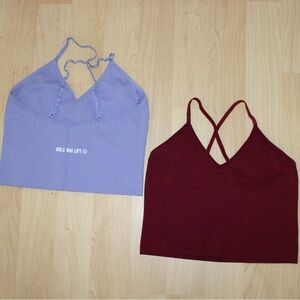 Pack of 2 GWL Workout Crop Tops Gym Tank Top Strappy Cross Back